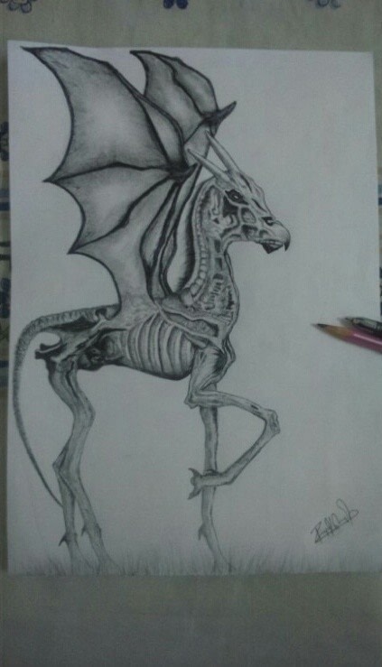 423x739 Drawing A Thestral A Piece Of Animal Art Art On Cut Out + Keep - Harry Potter Collage Drawing