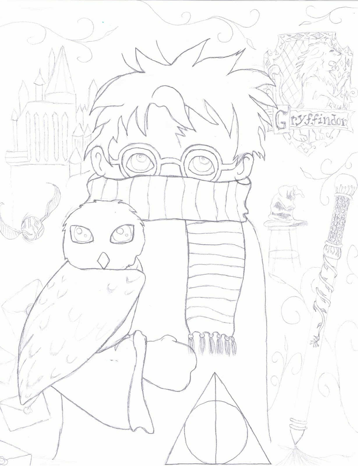 1229x1600 Readdrawlove Drawing A Harry Potter Collage - Harry Potter Collage Drawing