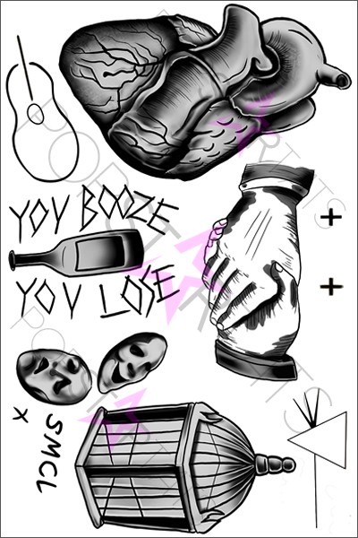 400x600 Harry Styles Heart Temporary Tattoo Sheet Of Temporary Tattoos - Harry Styles Tattoo Drawing