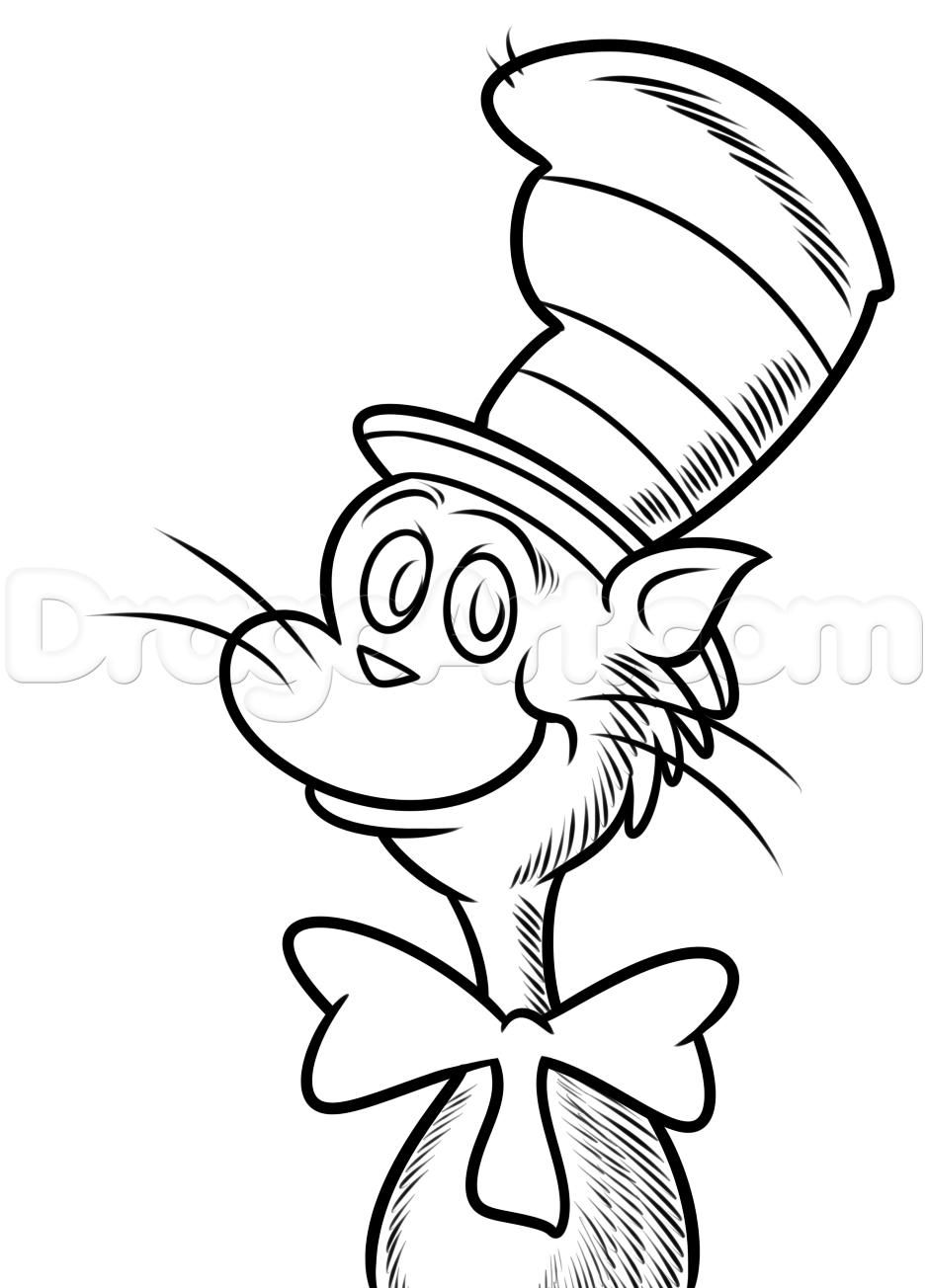 939x1304 How To Draw The Cat In The Hat, Dr Seuss, Step - Hat Line Drawing