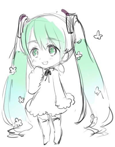 400x509 Hidekaz Himaruya's Blog Drawing Of The Vocaloid Hatsune Miku - Hatsune Miku Chibi Drawing