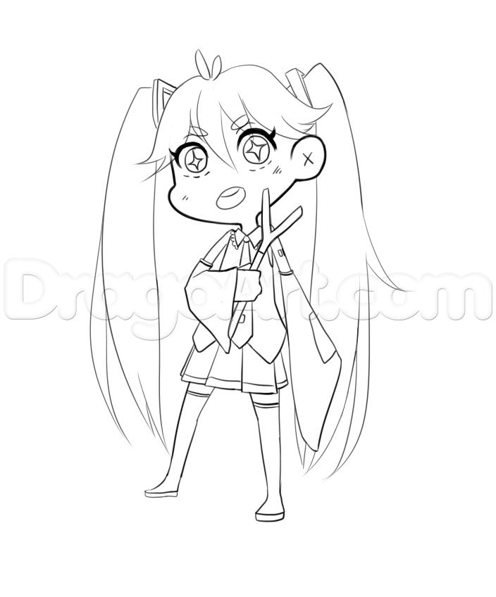 704x848 How To Draw Chibi Hatsune Miku, Step - Hatsune Miku Chibi Drawing