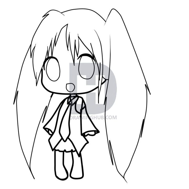 720x720 How To Draw Chibi Miku, Step - Hatsune Miku Chibi Drawing