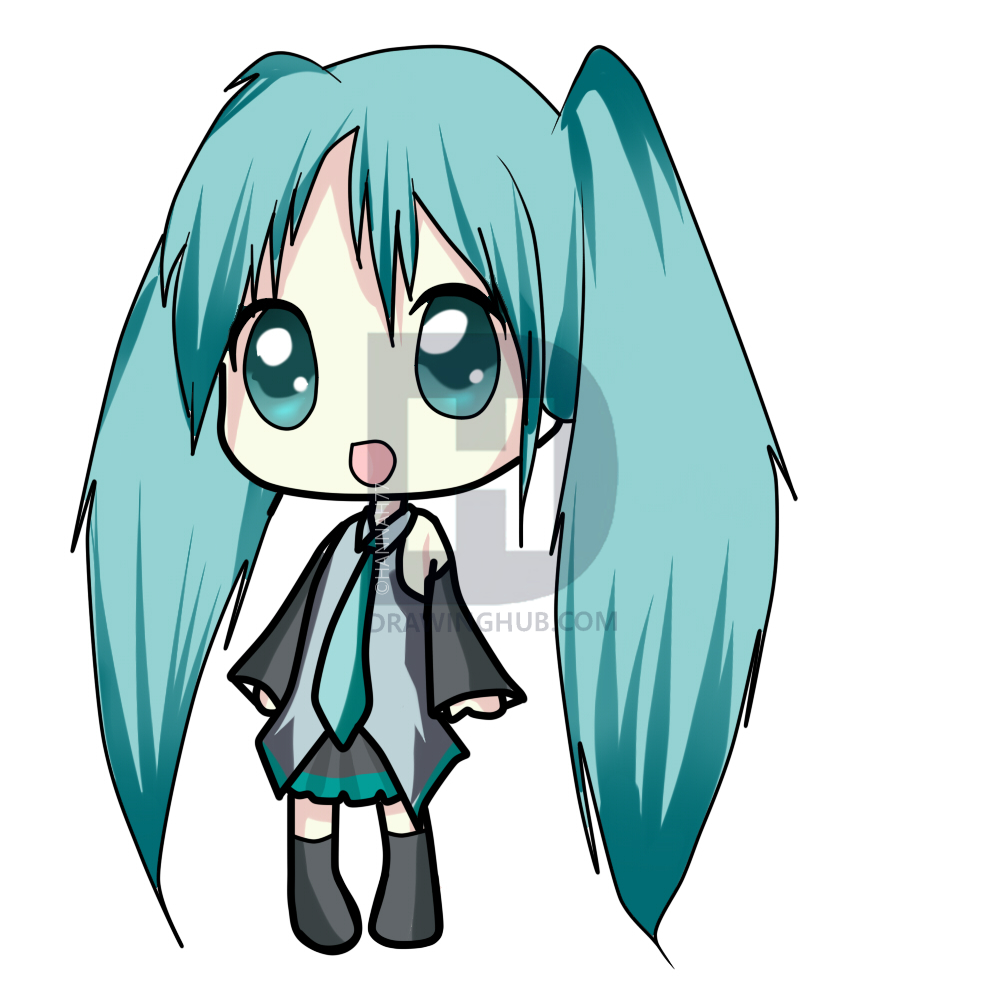 1000x1000 How To Draw Chibi Miku, Step - Hatsune Miku Drawing
