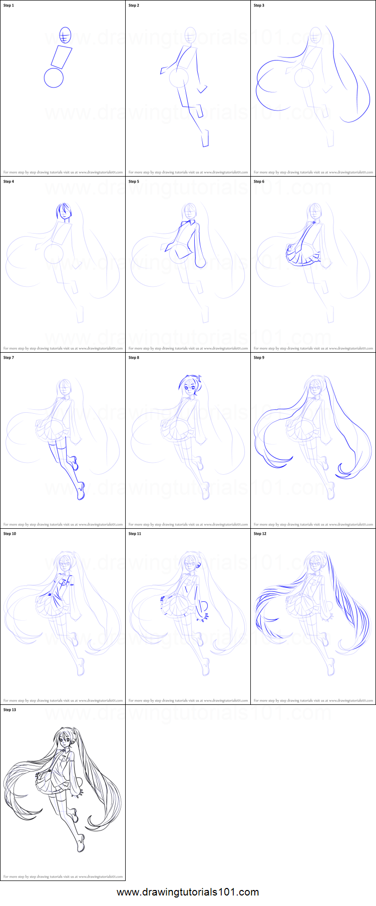 751x1811 How To Draw Hatsune Miku From Vocaloid Printable Step - Hatsune Miku Drawing