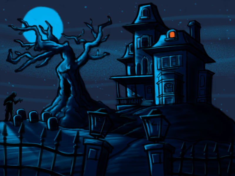800x600 Haunted House Cartoon Sketch - Haunted House Cartoon Drawing