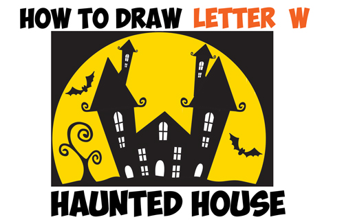 500x326 How To Draw A Cartoon Haunted House Step - Haunted House Cartoon Drawing