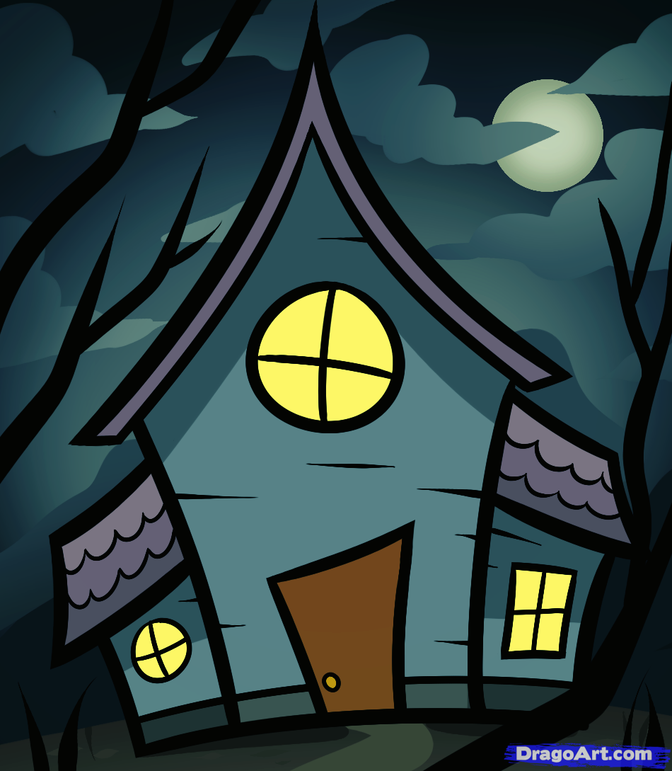 950x1089 How To Draw A Haunted House For Kids, Step - Haunted House Cartoon Drawing