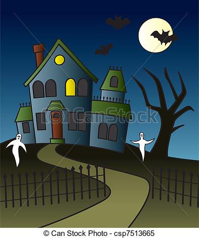 393x470 cartoon haunted house scene a haunted house with a full moon - Haunted House Cartoon Drawing