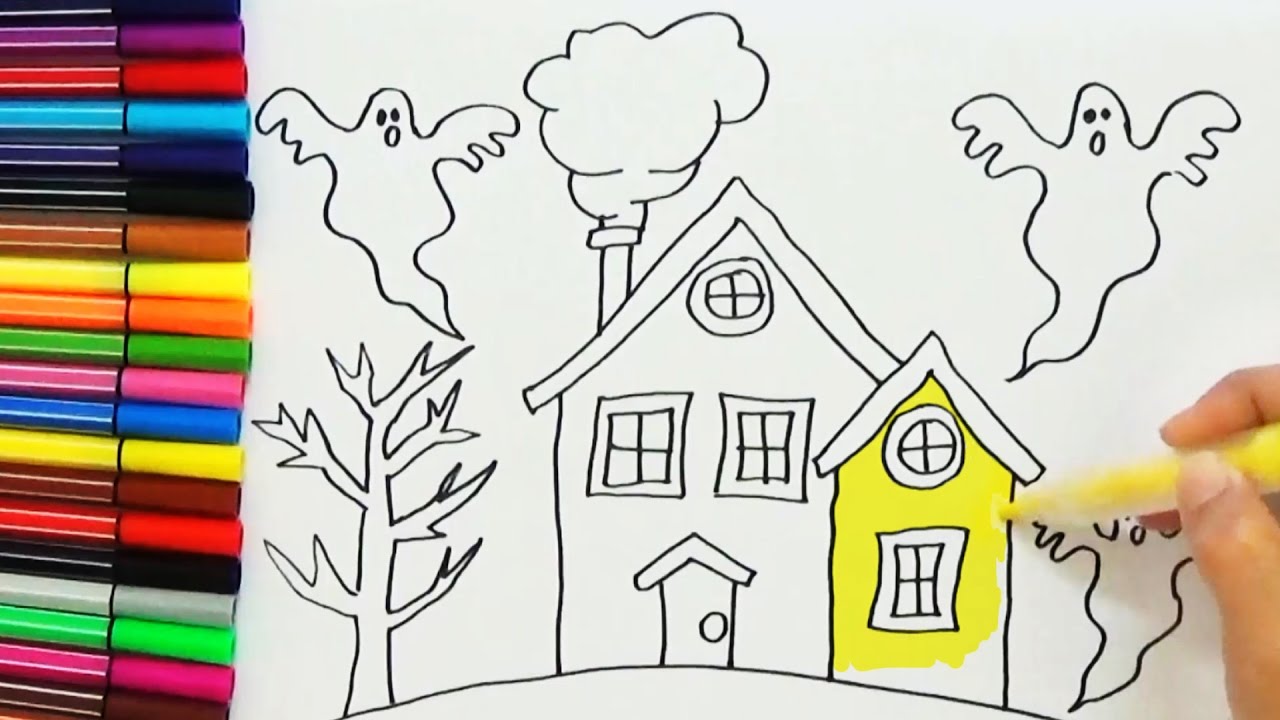 1280x720 How To Draw A Haunted House - Haunted House Cartoon Drawing