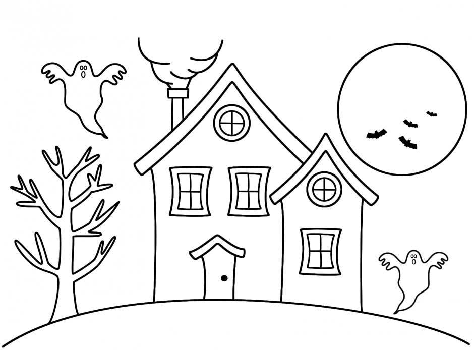 940x694 Halloween Coloring Pages Haunted House - Haunted House Cartoon Drawing