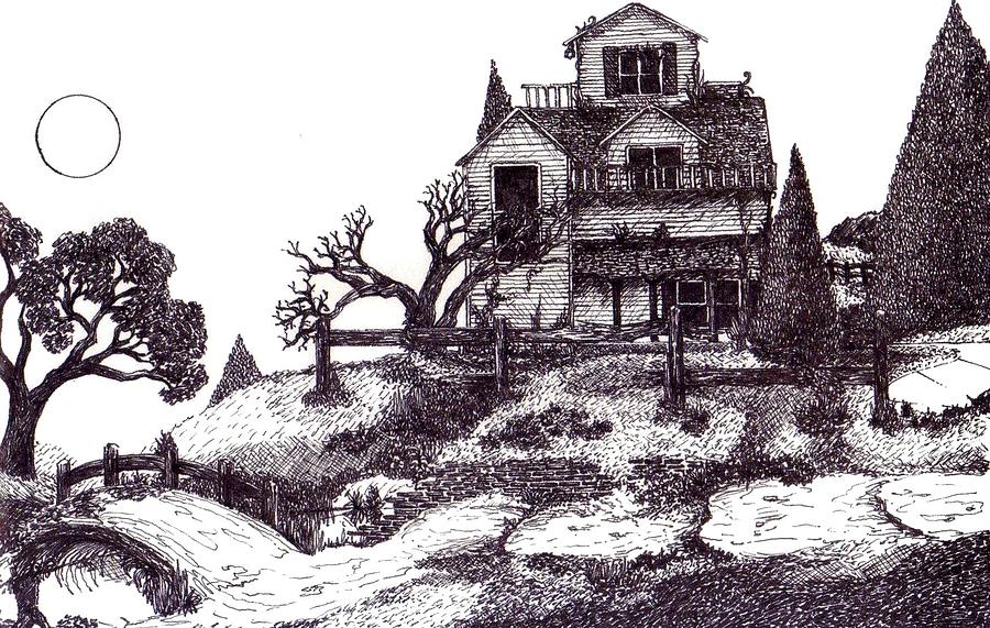 900x571 The Haunted House Drawing - Haunted House Drawing