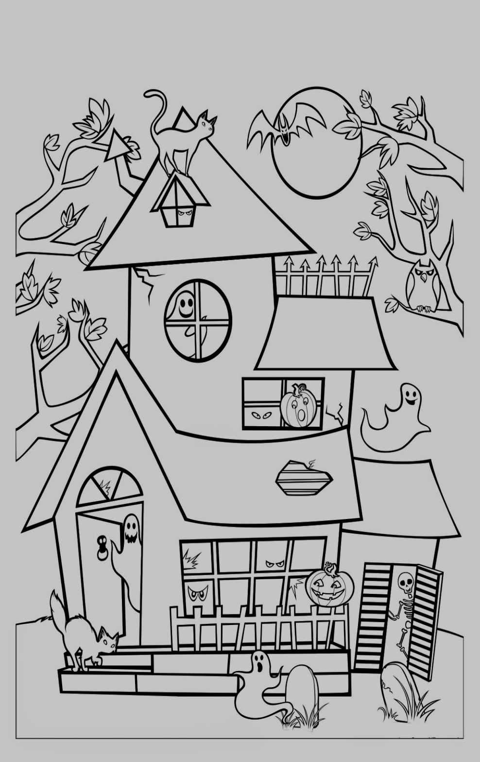 988x1568 halloween coloring pages haunted house house drawing - Haunted House Drawing For Halloween