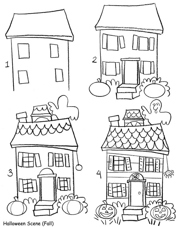 612x770 a cute haunted house for children! art fall house drawing - Haunted House Drawing For Halloween