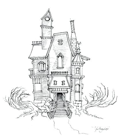 428x475 Haunted House Drawing Tutorial Sumanjay - Haunted House Drawing For Halloween