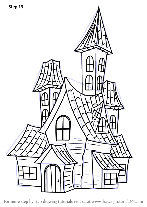 601x844 Learn How To Draw A Spooky Haunted House - Haunted House Drawing For Halloween
