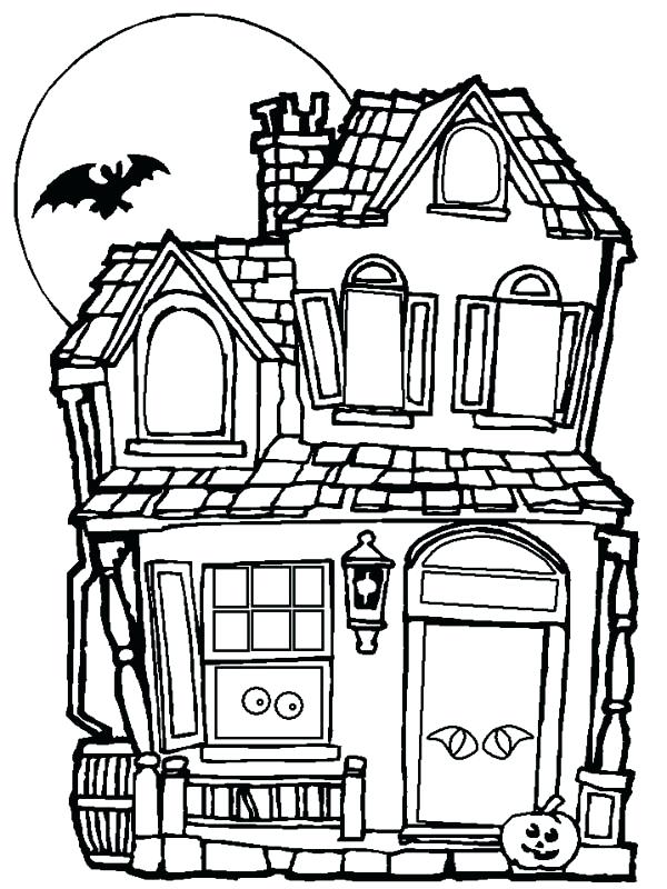 600x800 Coloring Pages Printable For Halloween Drawn Haunted House - Haunted House Drawing For Halloween