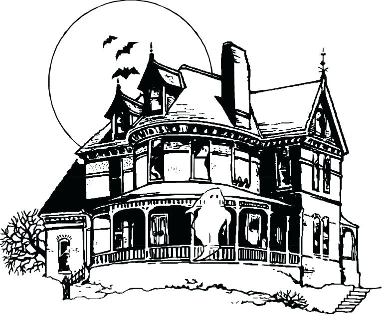766x629 Wallpaper Of Halloween Haunted House Coloring Pages To Print - Haunted Mansion Drawing