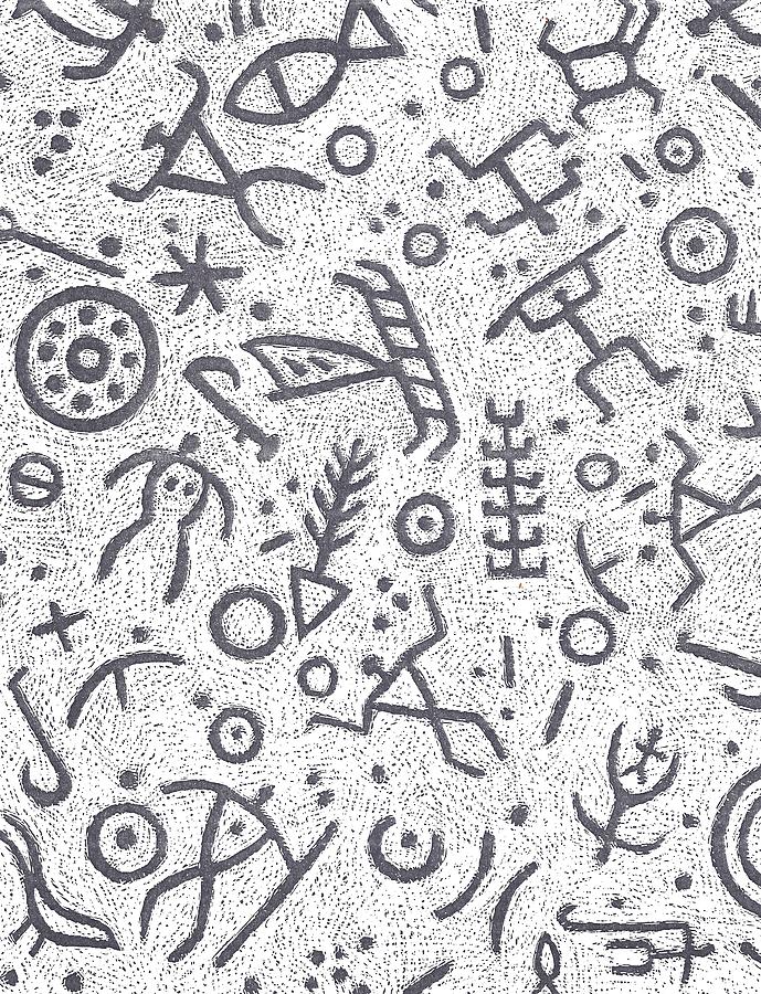 689x900 Hawaiian Petroglyphs On White Drawing - Hawaii Drawing