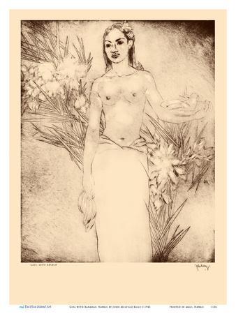 338x450 girl with bananas, hawaii - Hawaiian Girl Drawing