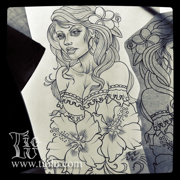 612x612 hawaiian girl tattoos - Hawaiian Girl Drawing