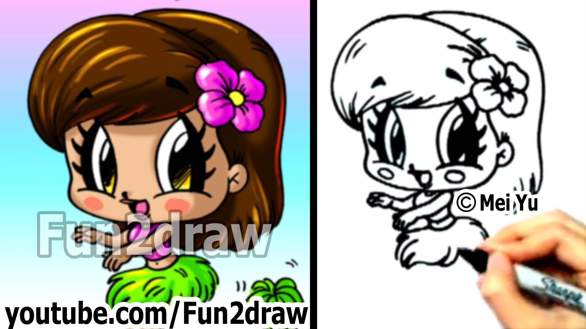 1920x1080 How To Draw Cartoon People Chibi Hula Girl Cute Art - Hawaiian Girl Drawing