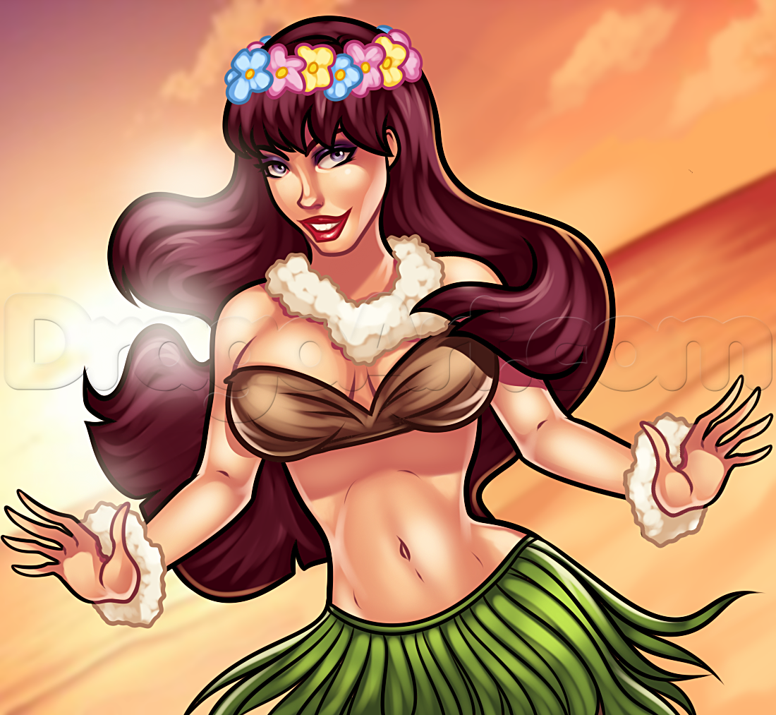 1100x1013 How To Draw A Hula Girl, Step - Hawaiian Girl Drawing