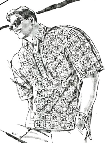375x500 Vintage Uncut Men's Pullover Aloha Shirt Pattern - Hawaiian Shirt Drawing