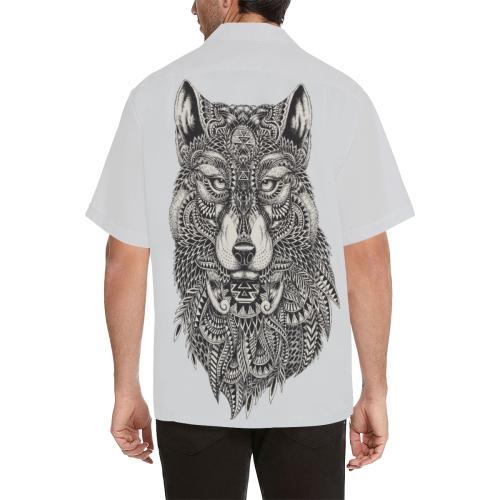 500x500 Wolf Tribal Men Hawaiian Shirt Jorjune - Hawaiian Shirt Drawing