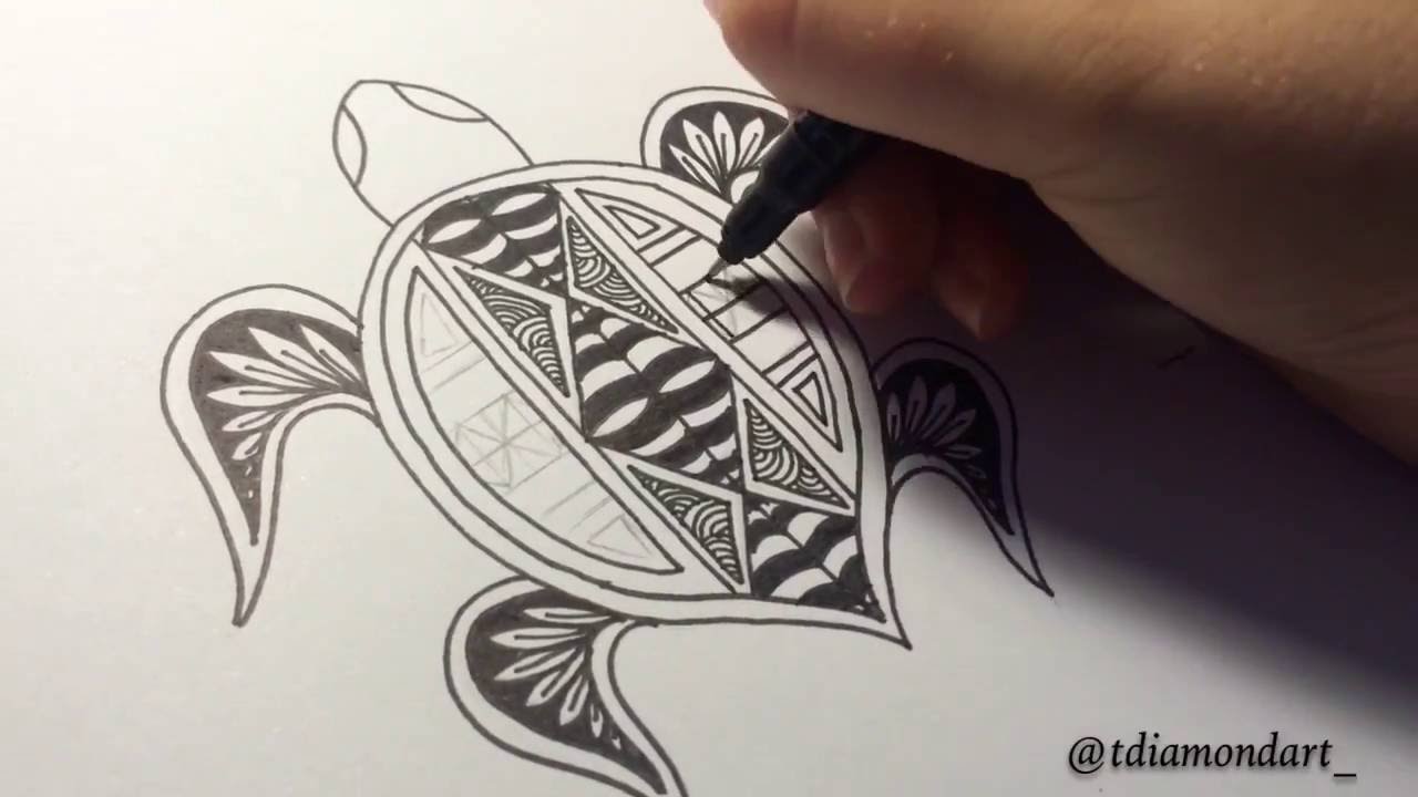 1280x720 Drawing Polynesian Turtle - Hawaiian Turtle Drawing