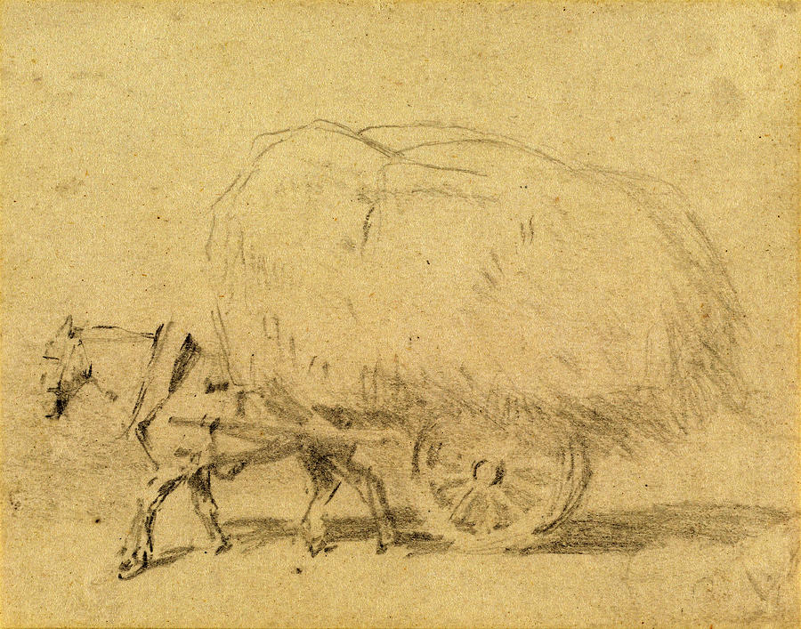 900x707 j frederick tayler, a horse pulling a load of hay drawing - Hay Drawing
