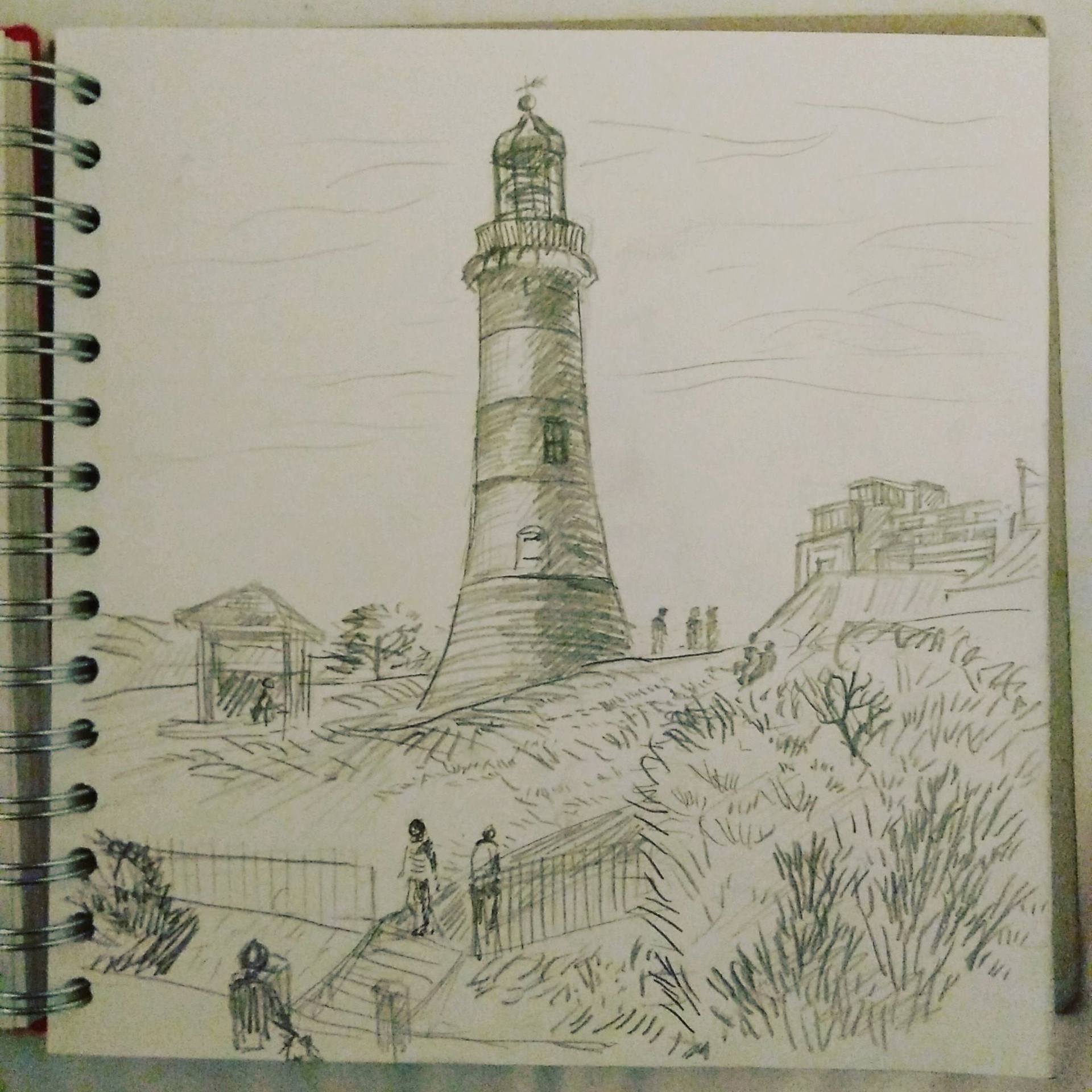 1920x1920 plymouth hoe with smeaton's tower drawing - Hb Drawing