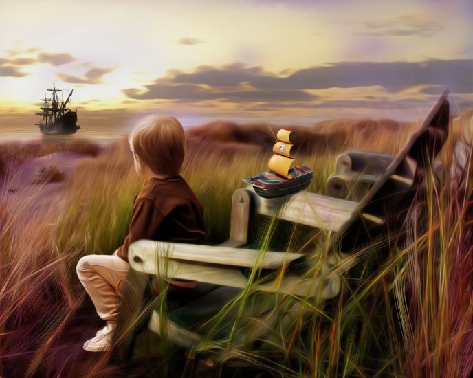 688x550 Boy Looking After The Boat - Hd Drawing