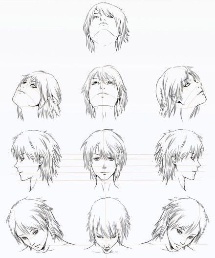440x527 Hair Head Positions Skethes Drawings, Anime Character - Head Positions Drawing
