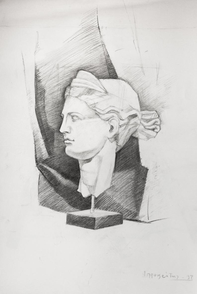 794x1184 Hygieia Head Pencil Sketch Study Original Drawing On Paper Etsy - Head Study Drawing