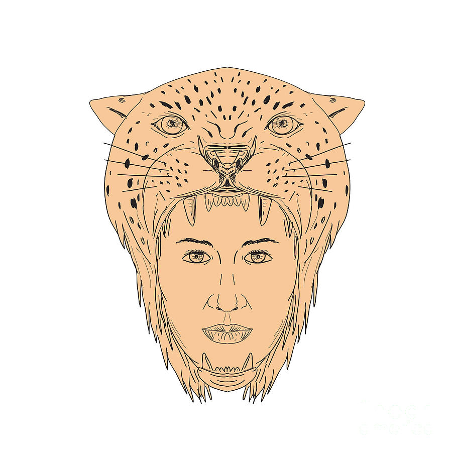 900x900 female aztec warrior jaguar headdress drawing digital art - Headdress Drawing