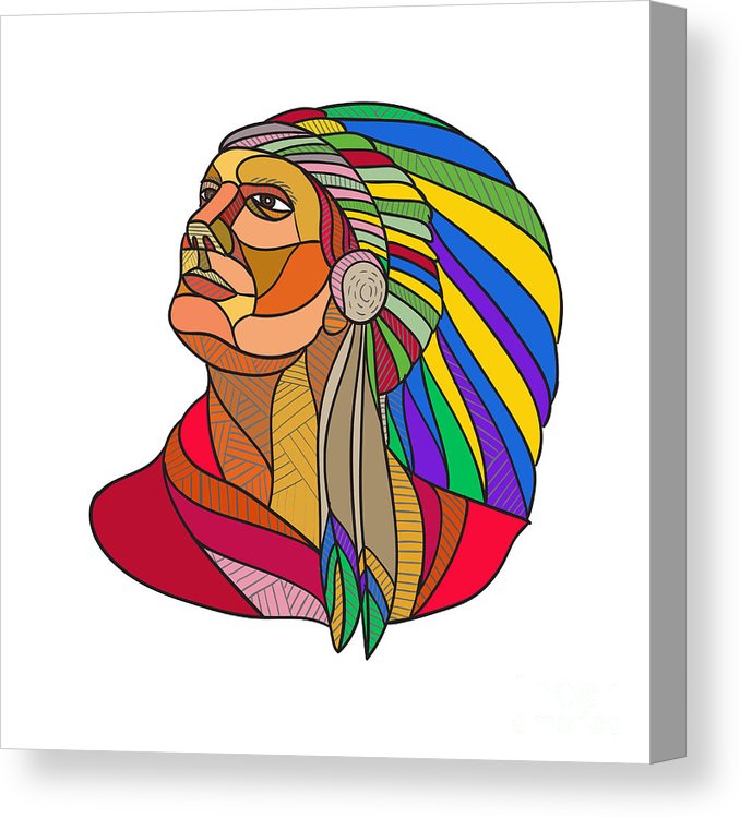 678x750 native american indian chief headdress drawing canvas print - Headdress Drawing
