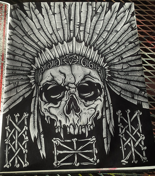 508x576 Skull With Native Headdress Drawing Jdecker Online Store - Headdress Drawing