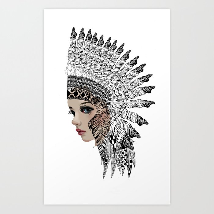 700x700 Headdress Drawing Art Print - Headdress Drawing
