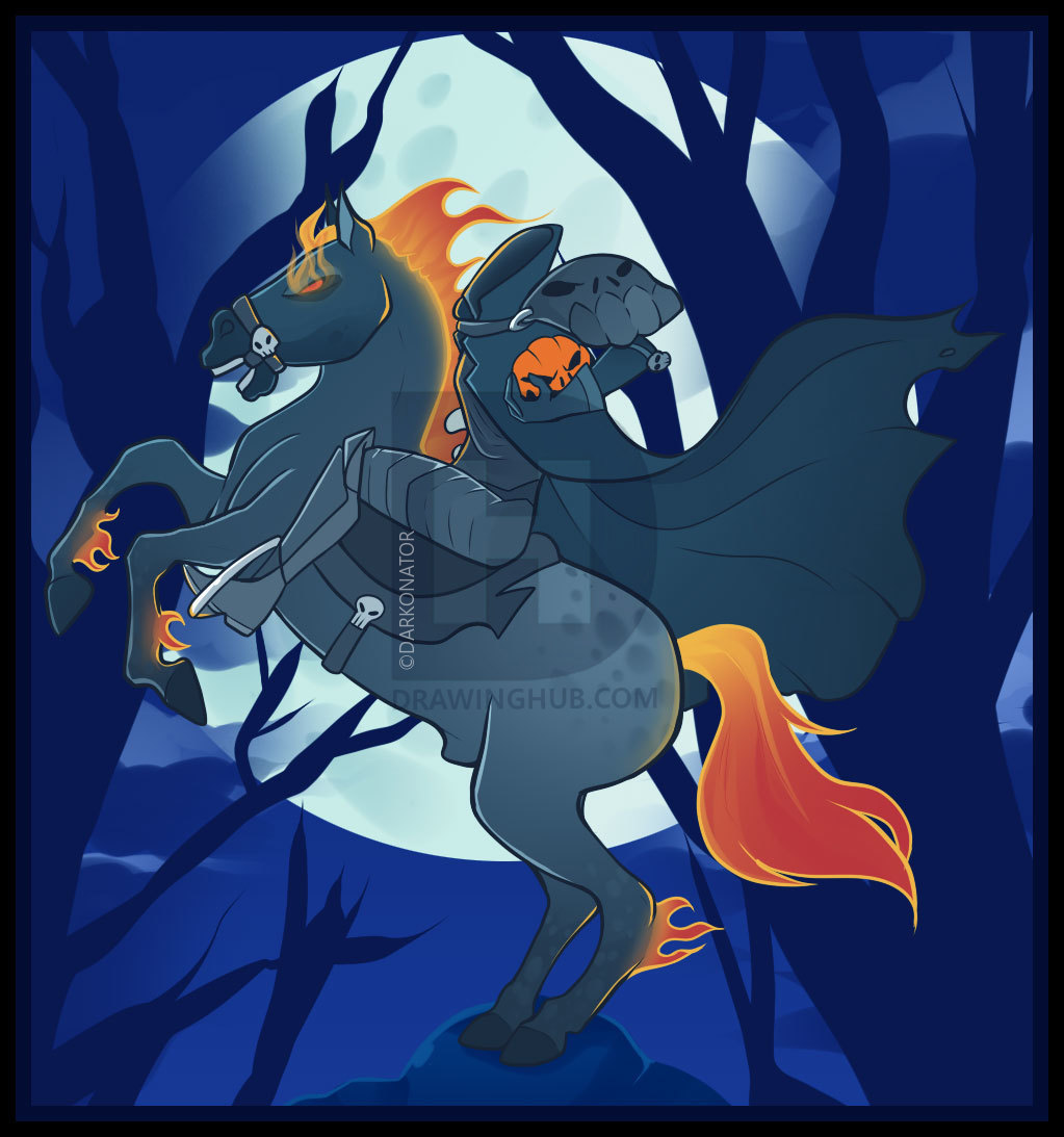 1023x1093 how to draw the headless horseman, step - Headless Horseman Drawing