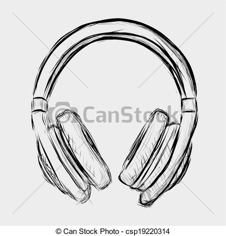 450x470 headphones sketch black and white headphone vector draw - Headphones Drawing