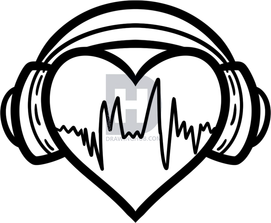 874x720 How To Draw Heart Headphones, Step - Headphones Drawing