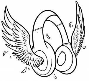 302x275 How To Draw Winged Headphones, Step - Headphones Drawing