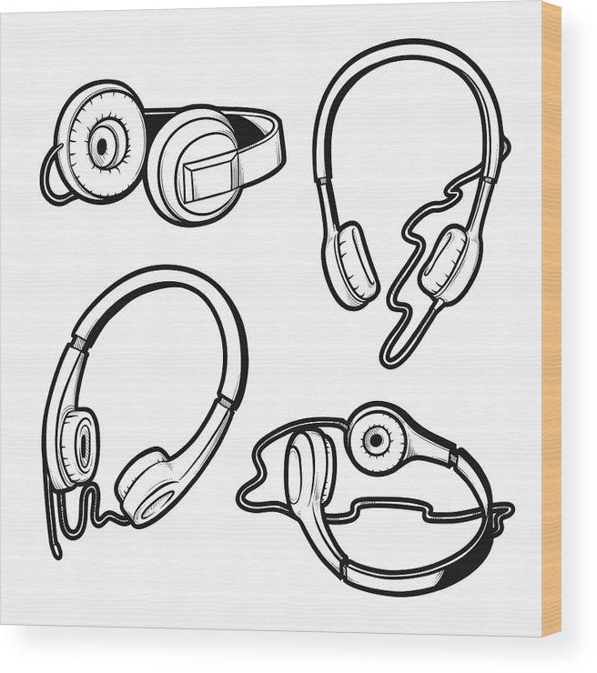 656x740 Vector Black And White Sketch Illustration Of Set Of Headphones - Headset Drawing