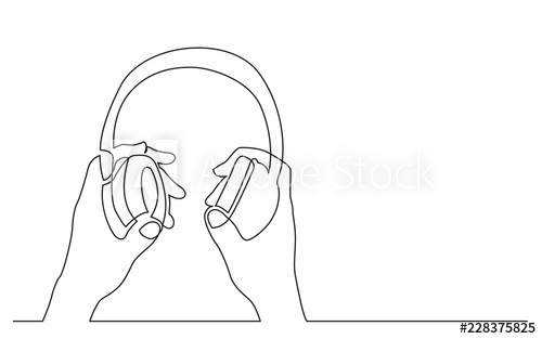 500x313 Continuous Line Drawing Of Hands Holding Headphones - Headset Drawing