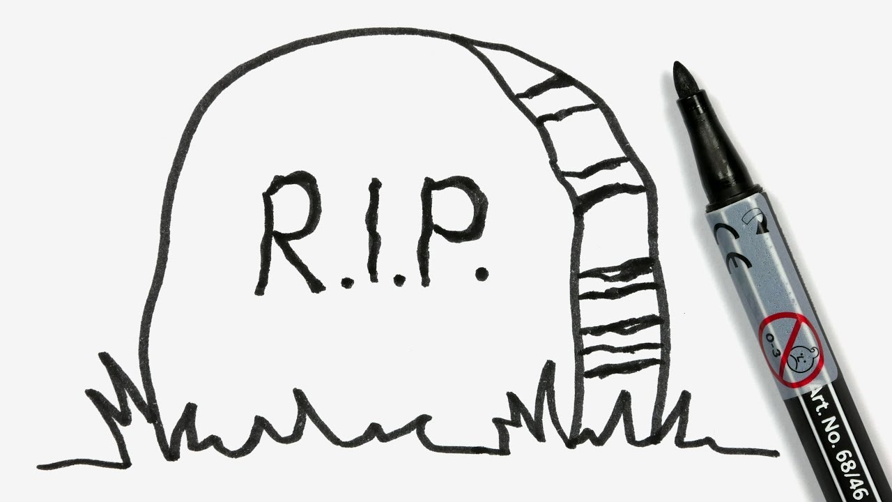 1280x720 How To Draw A Cartoon Halloween Tombstone With Rest In Peace - Headstone Drawing