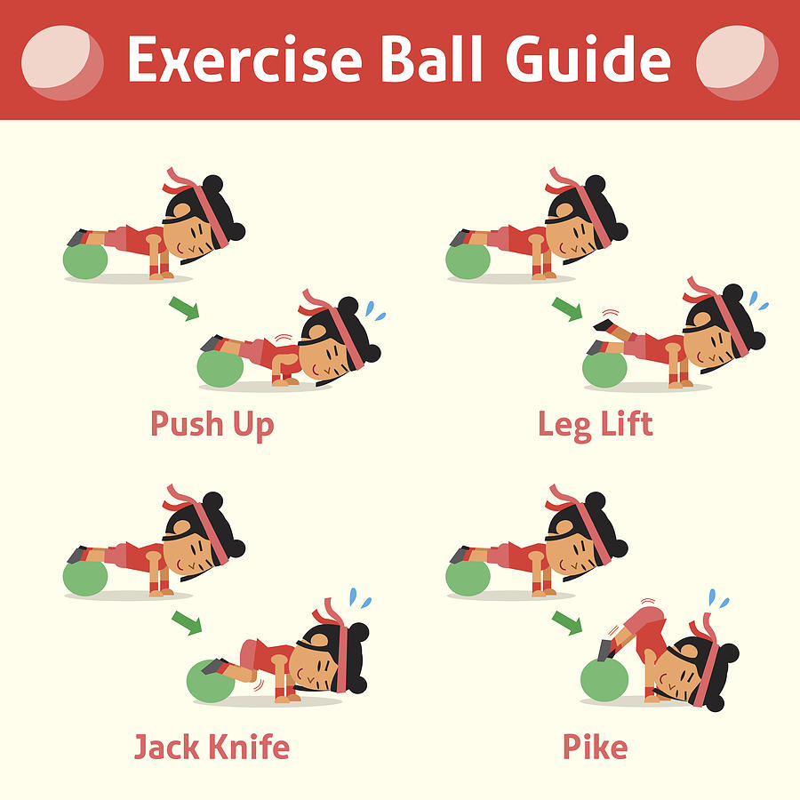 900x900 Cartoon Set Of Woman Doing Exercise Ball Step For Health - Health And Fitness Drawing