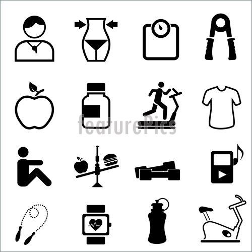 500x500 illustration of health, fitness and diet icons - Health And Fitness Drawing
