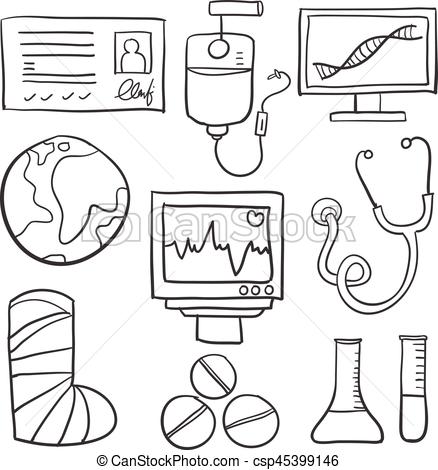 438x470 Doodle Of Health Object Hand Draw Vector Illustration - Health Drawing