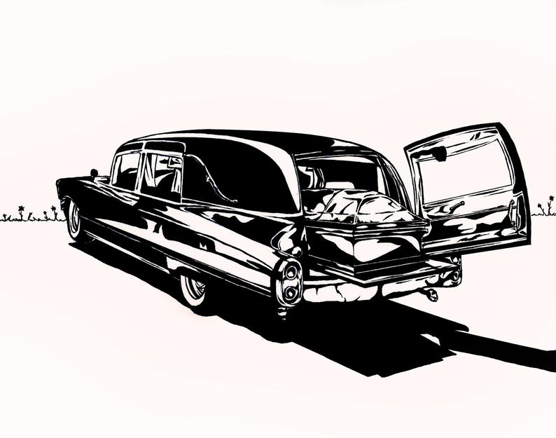 794x625 daisy pushin' classic hearse ink drawing with mat etsy - Hearse Drawing